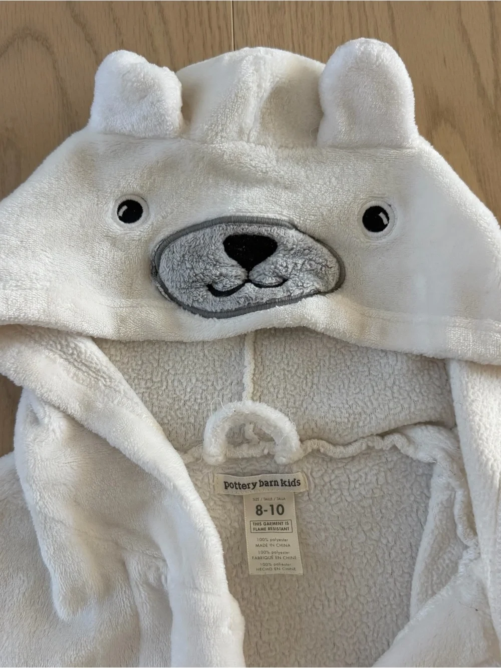 Pottery Barn Kids White Polar Bear Critter Hooded Plush Fleece Robe Large Size 8